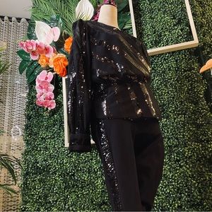 INC Black Sequins Jacket Sz M Pull on Pants Sz S